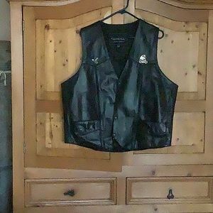 Mens Black Genuine Leather Riding Vest